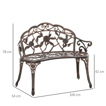 Antique Design Metal Garden Bench, Bronze, 2-Seater