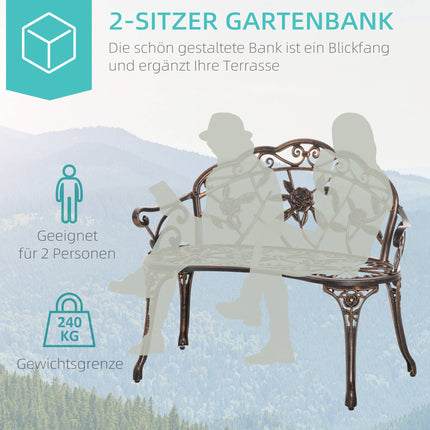 Antique Design Metal Garden Bench, Bronze, 2-Seater