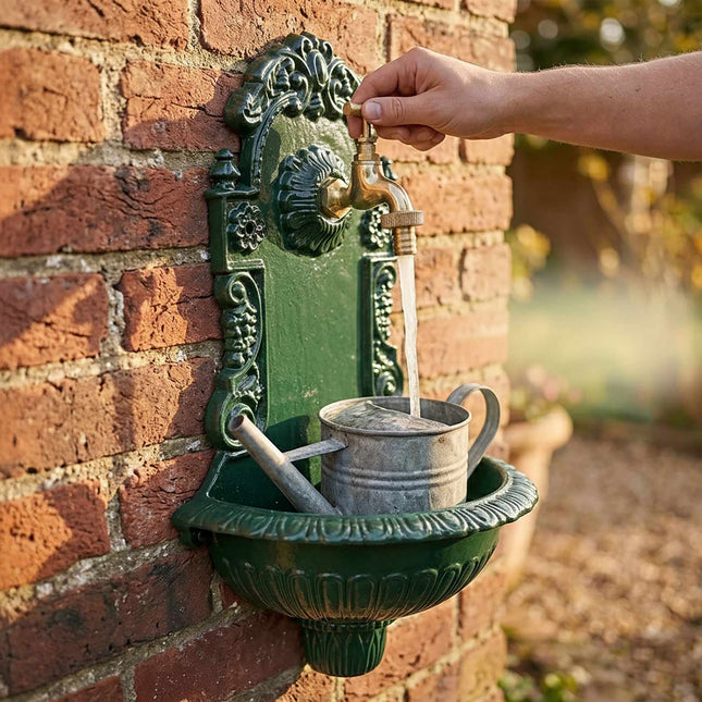 Antique Green Wall Fountain, Cast Aluminium Basin