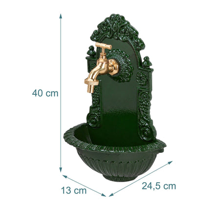 Antique Green Wall Fountain, Cast Aluminium Basin