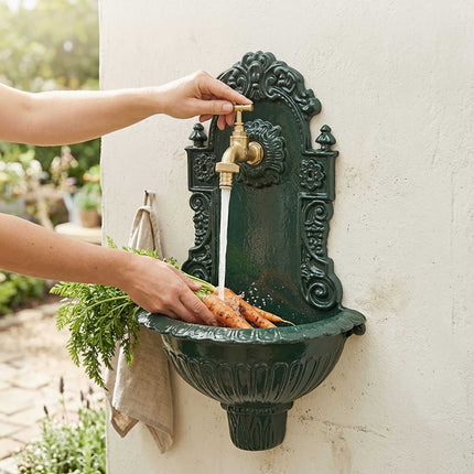 Antique Green Wall Fountain, Cast Aluminium Basin