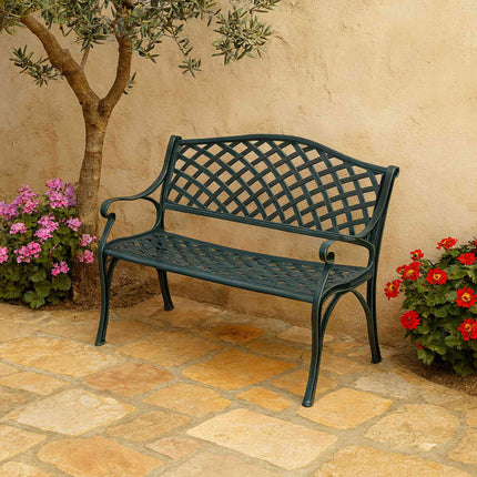 Antique Metal Garden Bench, Black & Green