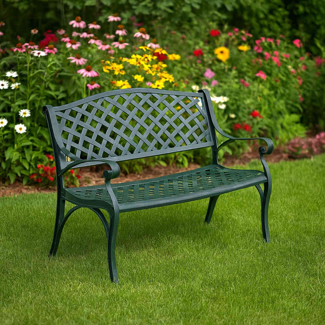 Antique Metal Garden Bench, Black & Green