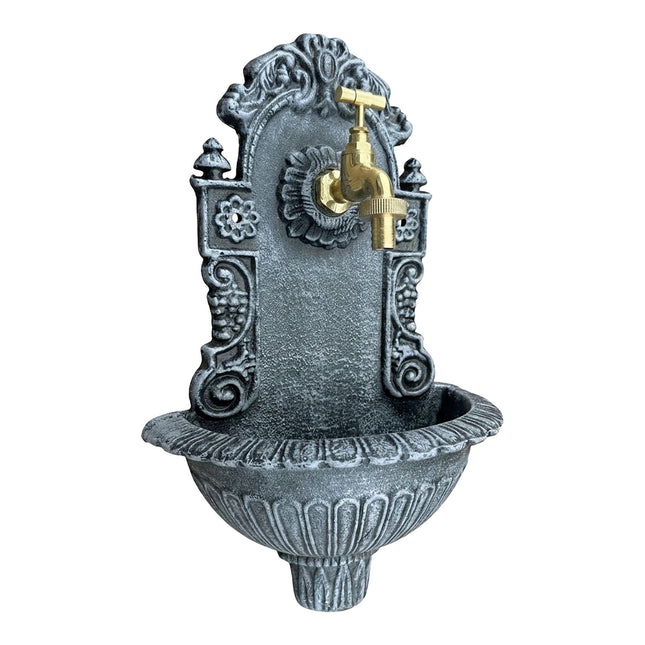 Antique-Style Grey Wall Fountain, Cast Aluminium