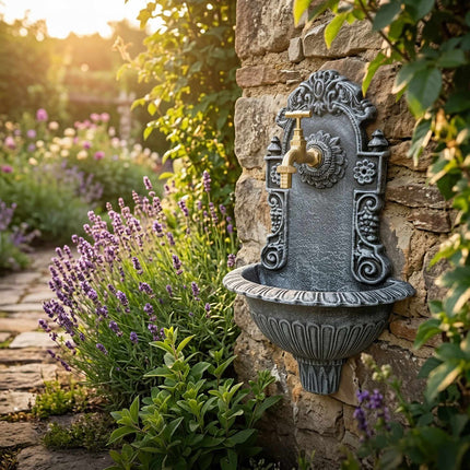 Antique-Style Grey Wall Fountain, Cast Aluminium