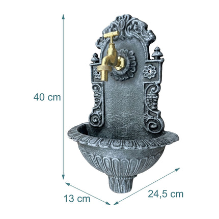 Antique-Style Grey Wall Fountain, Cast Aluminium