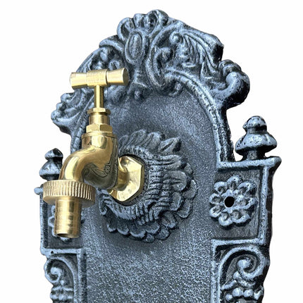 Antique-Style Grey Wall Fountain, Cast Aluminium