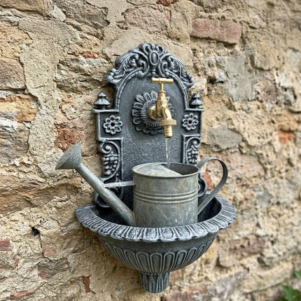 Antique-Style Grey Wall Fountain, Cast Aluminium