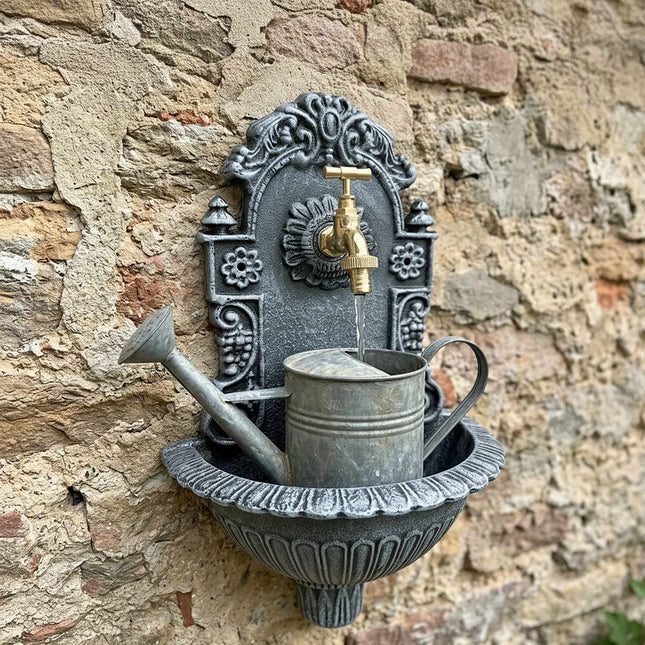 Antique-Style Grey Wall Fountain, Cast Aluminium