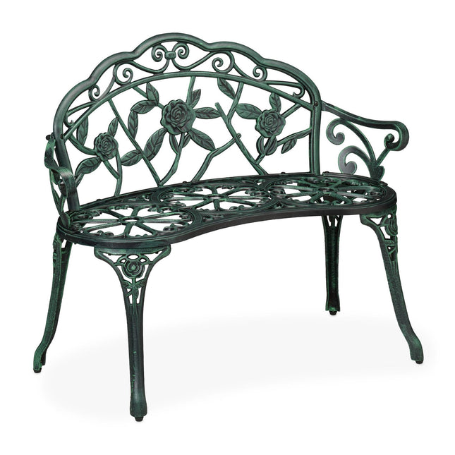 Antique Style Outdoor Garden Bench with Rose Design