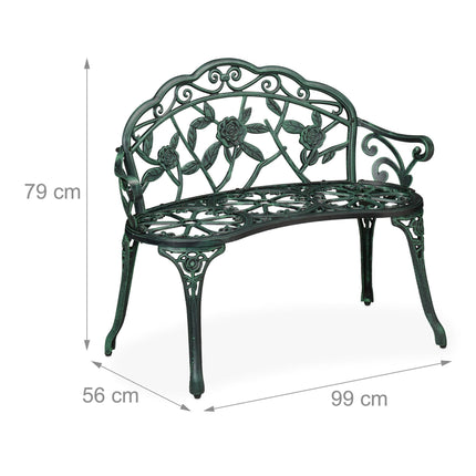 Antique Style Outdoor Garden Bench with Rose Design