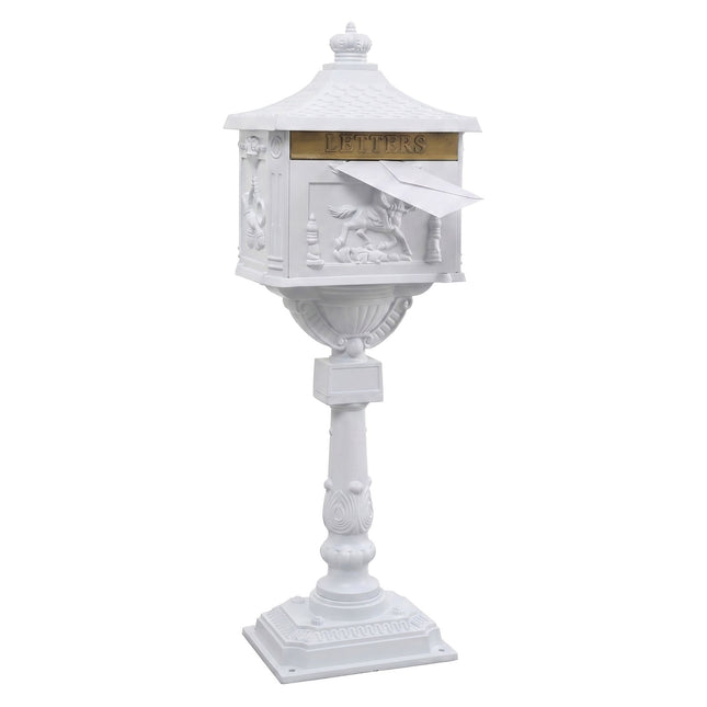 Antique White Freestanding Column Letterbox, Rustproof Aluminium