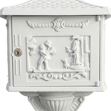 Antique White Freestanding Column Letterbox, Rustproof Aluminium