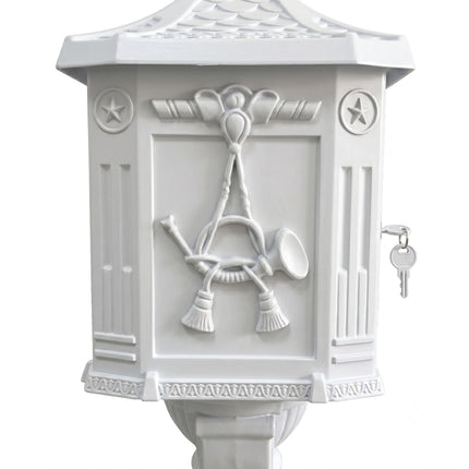 Antique White Freestanding Column Letterbox, Rustproof Aluminium