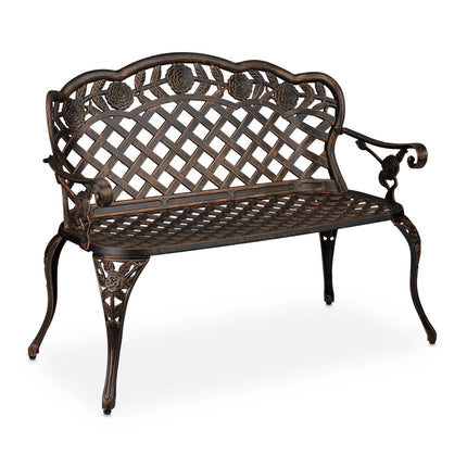 Antique style garden bench with roses