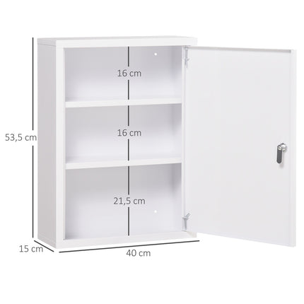 Wall-mounted Lockable pharmacy cabinet in steel, white 40x15x53.5 cm
