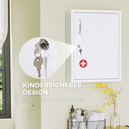 Wall-mounted pharmacy cabinet in steel, Lockable, White