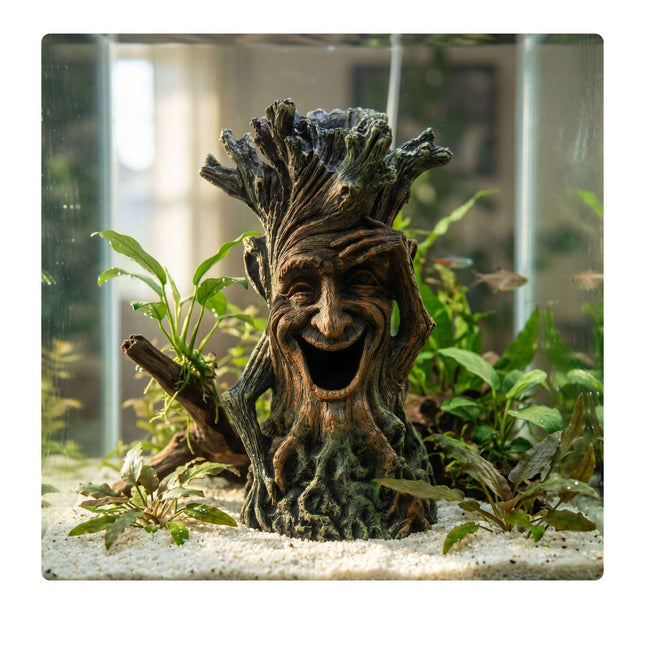 Aquarium Tree Ornament With Face, Cave Hideout, Resin