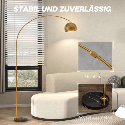 Arc Floor Lamp, Marble Base, 180 cm, Black/Gold