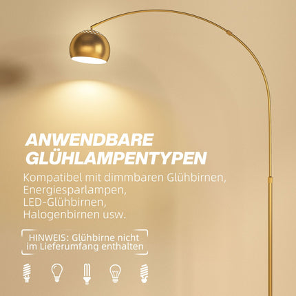 Arc Floor Lamp, Marble Base, 180 cm, Black/Gold