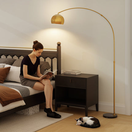Arc Floor Lamp, Marble Base, 180 cm, Black/Gold