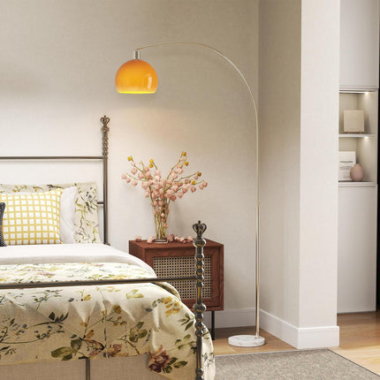 Arc Floor Lamp with Foot Switch, Marble Base, White/Orange