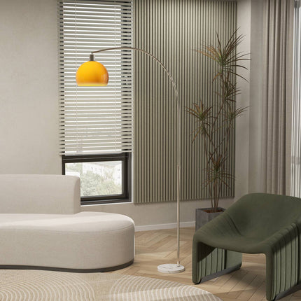 Arc Floor Lamp with Foot Switch, Marble Base, White/Orange