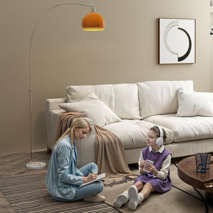 Arc Floor Lamp with Foot Switch, Marble Base, White/Orange