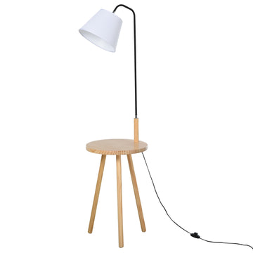 Scandinavian floor lamp with wooden table - White, 42x144Cm