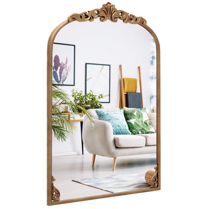 Arched Baroque Wall Mirror, Gold Metal Frame, 95x66 cm