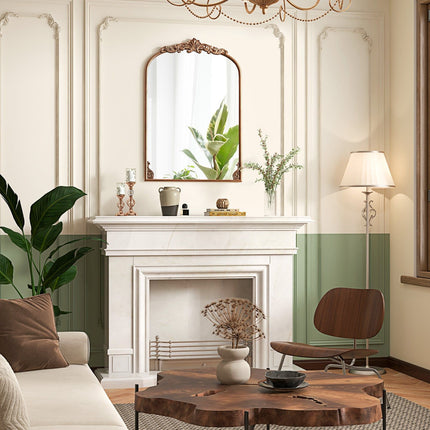 Arched Baroque Wall Mirror, Gold Metal Frame, 95x66 cm