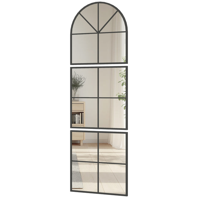 Arched Wall Mirror, Black Metal Frame, 60 x 180 cm