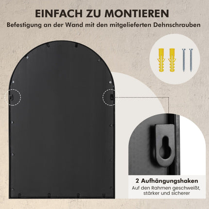 Arched Window-Style Wall Mirror with Metal Frame, 58x87 cm