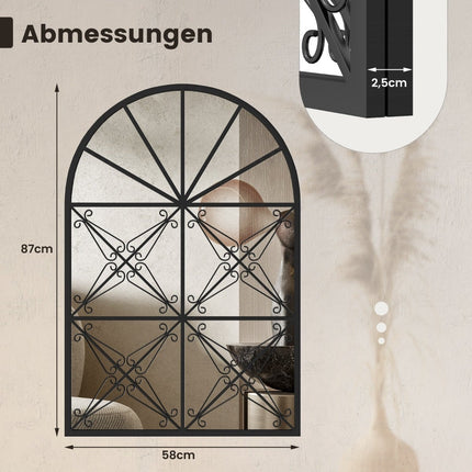 Arched Window-Style Wall Mirror with Metal Frame, 58x87 cm