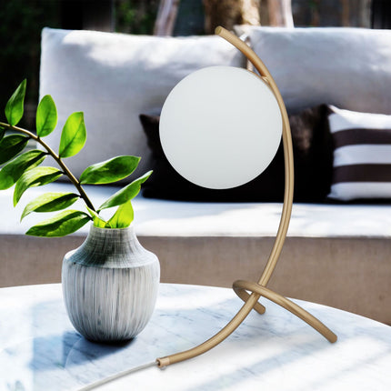 Arched table lamp with globe shape