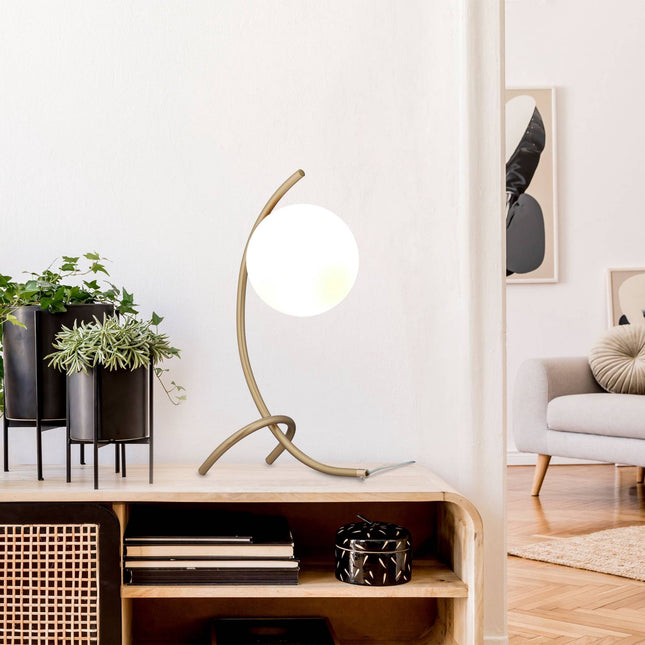 Arched table lamp with globe shape