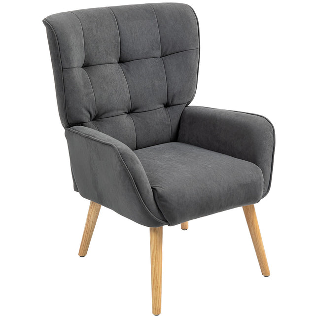 Fauteuil Woonkamer Loungestoel Ontspanningsstoel met Houten Poten Leesstoel met Fluweellook Gestoffeerde Stoel voor Slaapkamer Grijs