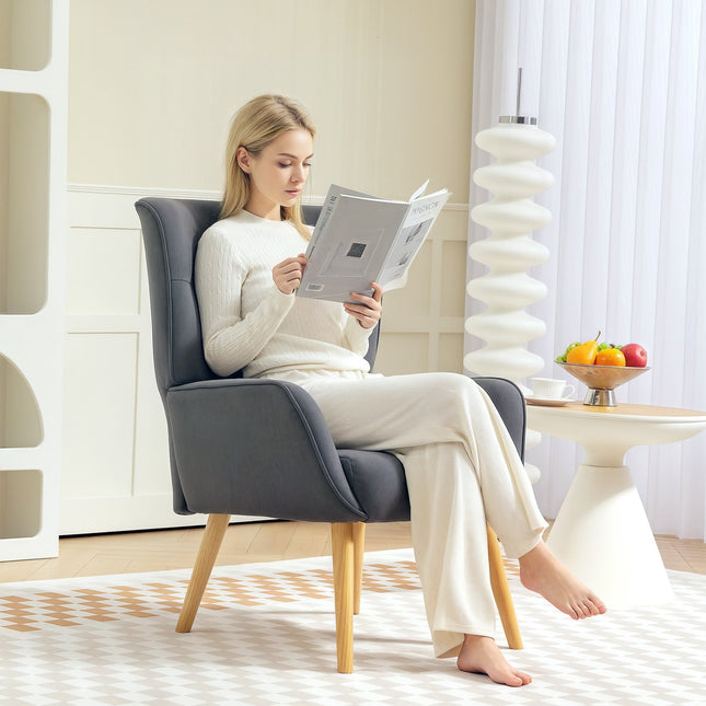Fauteuil Woonkamer Loungestoel Ontspanningsstoel met Houten Poten Leesstoel met Fluweellook Gestoffeerde Stoel voor Slaapkamer Grijs