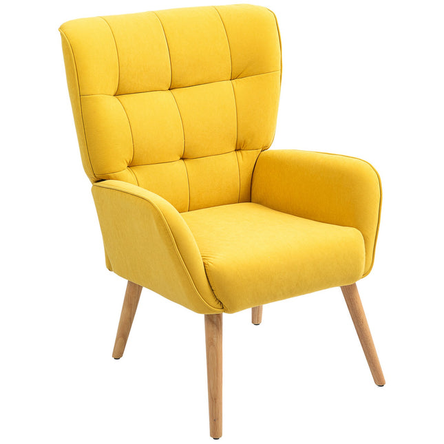 Fauteuil Woonkamer Loungestoel Ontspanningsstoel met Houten Poten Leesstoel met Fluweellook Gestoffeerde Stoel voor Slaapkamer Geel