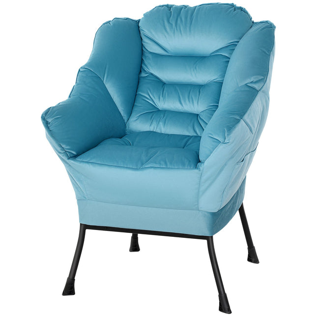 Velvet Lounge Chair, Upholstered with Side Pocket - Blue