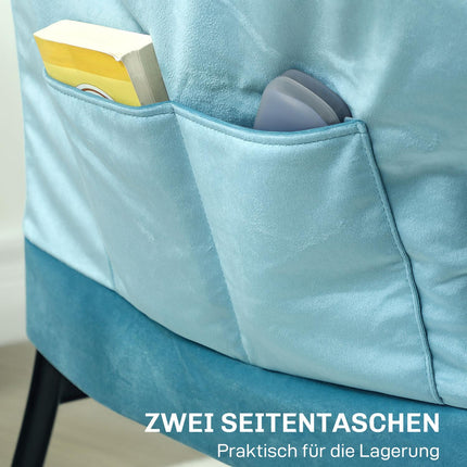 Velvet Lounge Chair, Upholstered with Side Pocket - Blue
