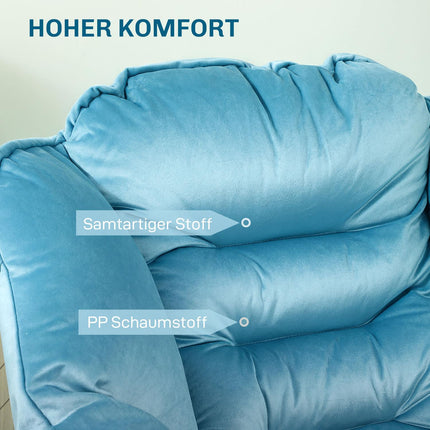 Velvet Lounge Chair, Upholstered with Side Pocket - Blue