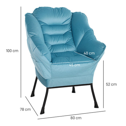Velvet Lounge Chair, Upholstered with Side Pocket - Blue