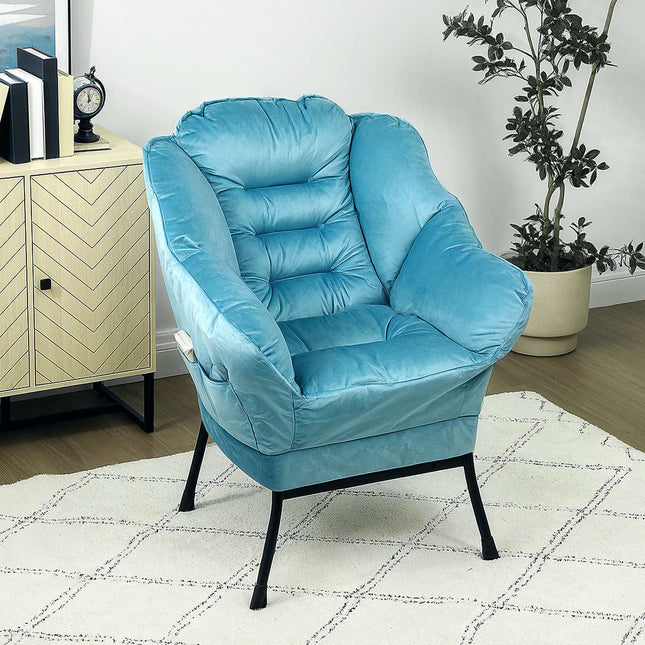Velvet Lounge Chair, Upholstered with Side Pocket - Blue