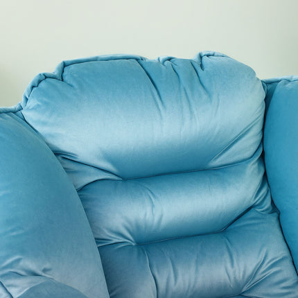 Velvet Lounge Chair, Upholstered with Side Pocket - Blue
