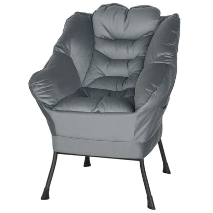 Gray Velvet Lounge Chair with side pocket and steel legs