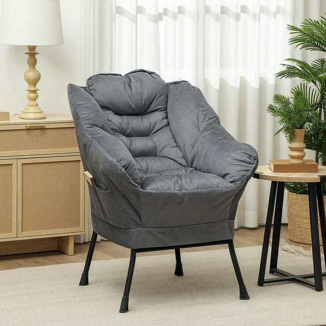 Fauteuil Woonkamer Loungestoel Gestoffeerde Ontspanningsstoel met Zijvak Stalen Poten Gestoffeerde Stoel met Fluweellook Enkele Stoel voor Slaapkamer Grijs Aosoom