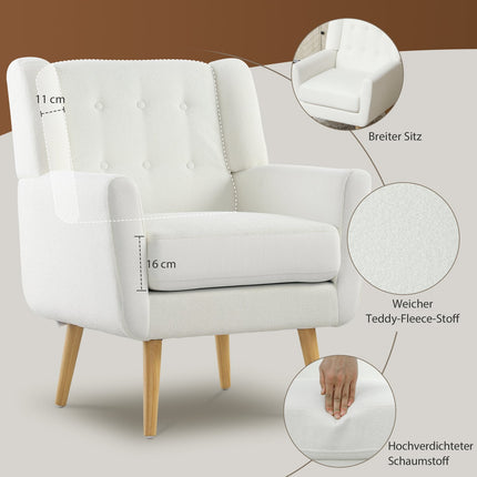 Living room wing chair - tufted, padded, white upholstery