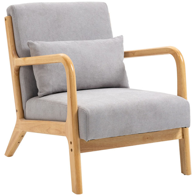 Fauteuil Loungestoel met armleuning, lendenkussen, gewatteerde relaxstoel met houten frame, fluwelen look, S-veer, voor slaapkamer, woonkamer, grijs