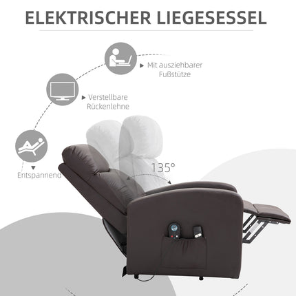 Electric massage chair, lie down with standing support, brown